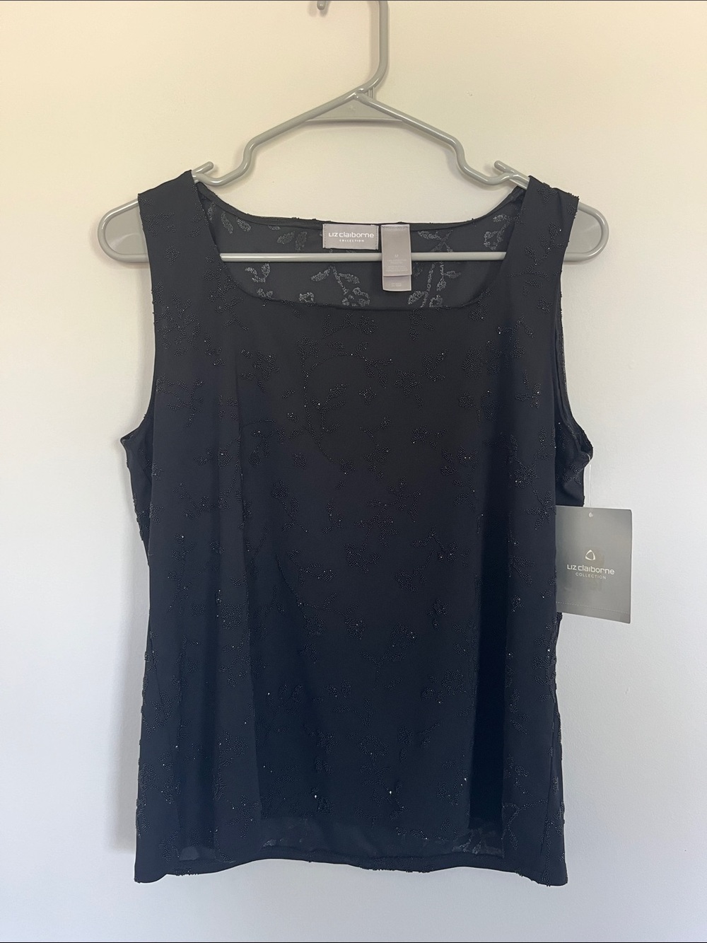 NWT! Liz Claiborne Black Beaded Sleeveless Camisole